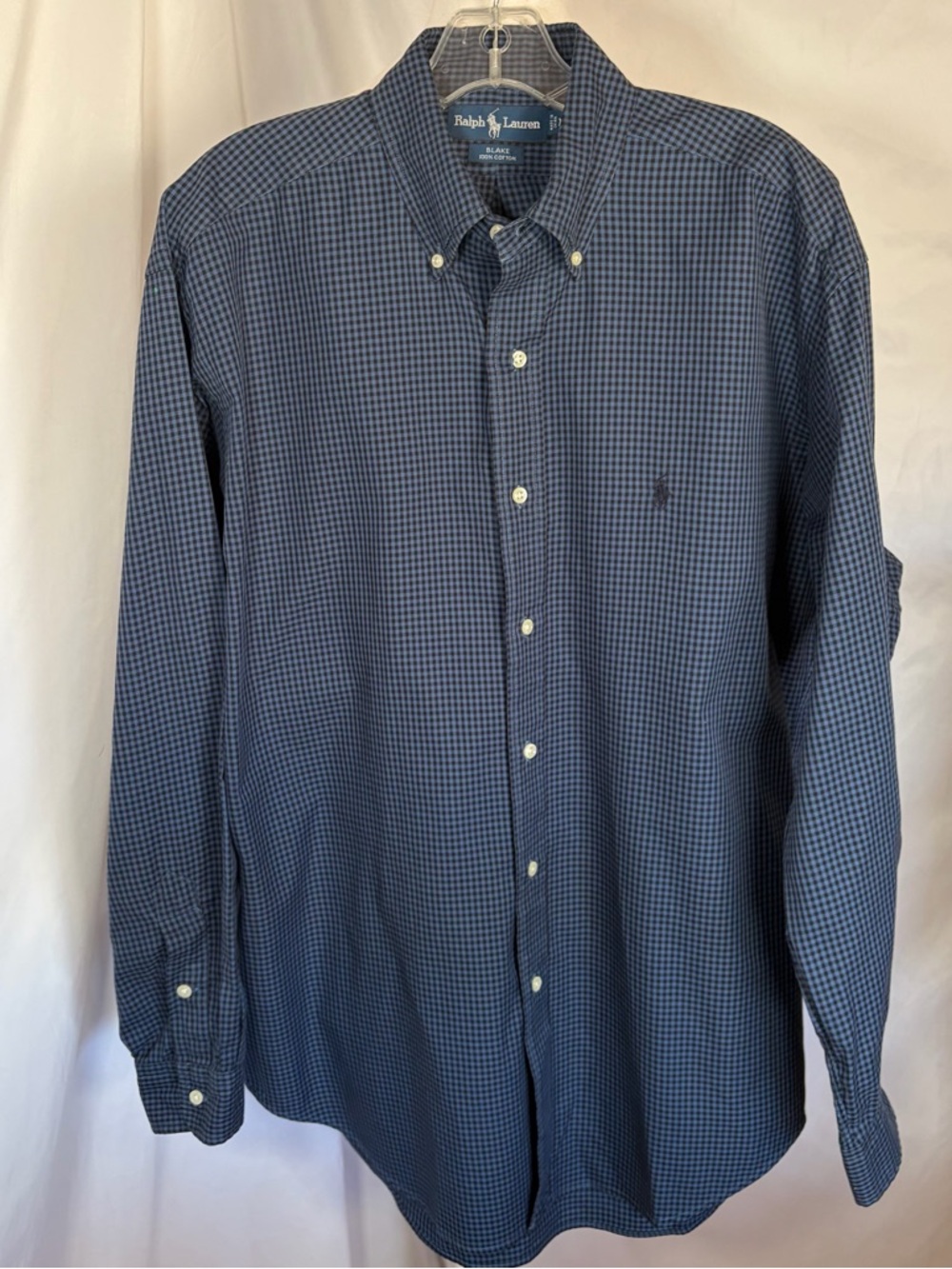 Ralph Lauren Men’s Blake Micro Check Button-Down Shirt Navy and Black Size Med